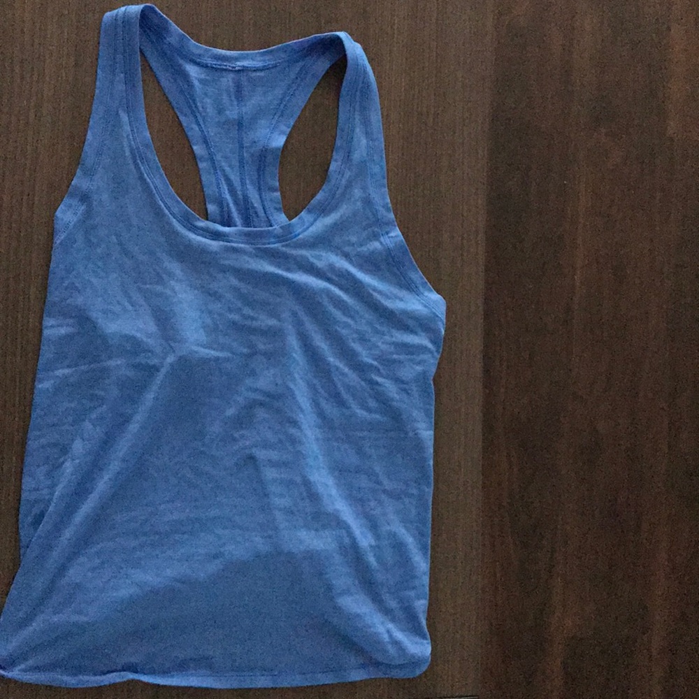 lululemon blue tie back work out tank top